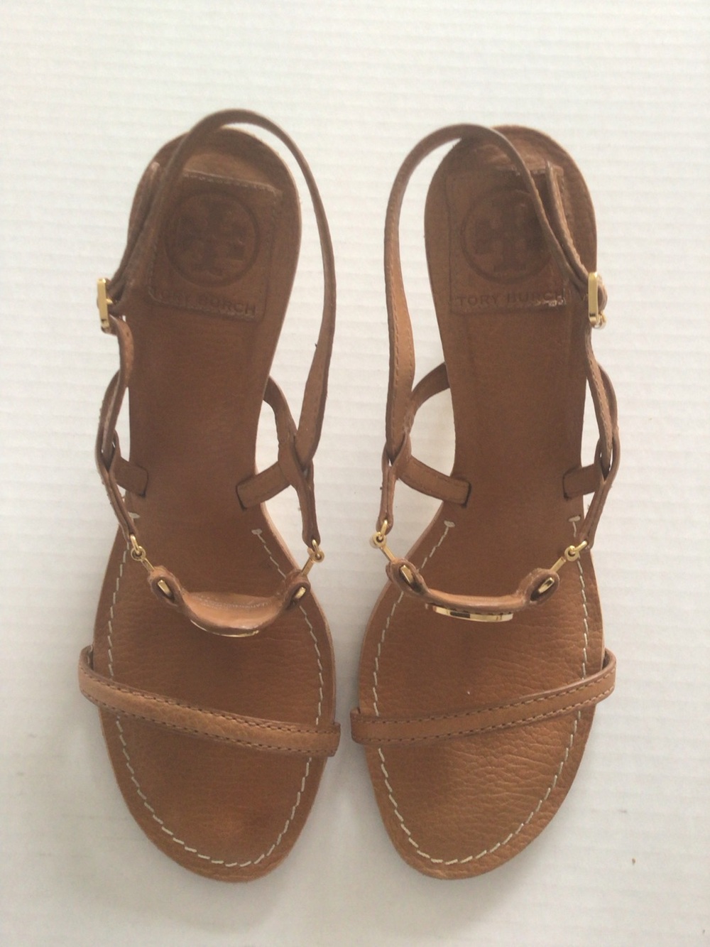 Tory Burch Miller Brown Leather Strappy Slingback Kitten Heel Sandals Size 8 - Picture 3 of 8